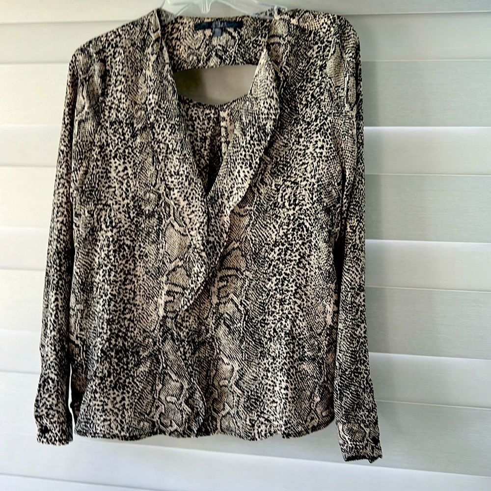 Guess,  animal print, long sleeve blouse.